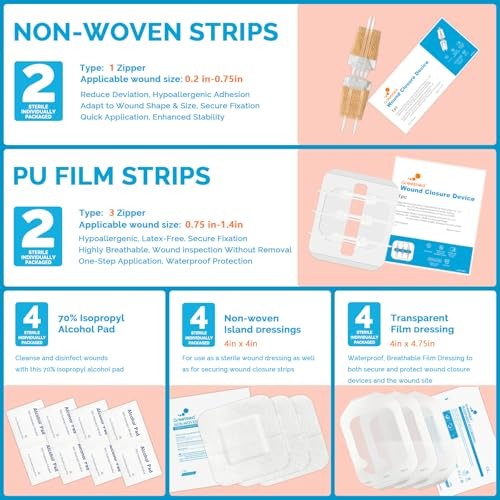 Emergency Wound Closure Strips – 16 Pack Laceration Closure Kit with 2 Types