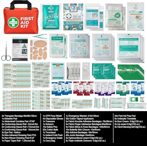 General Medi 250 Piece Small First Aid Kit – Foil Blanket, Cold Pack, Scissors
