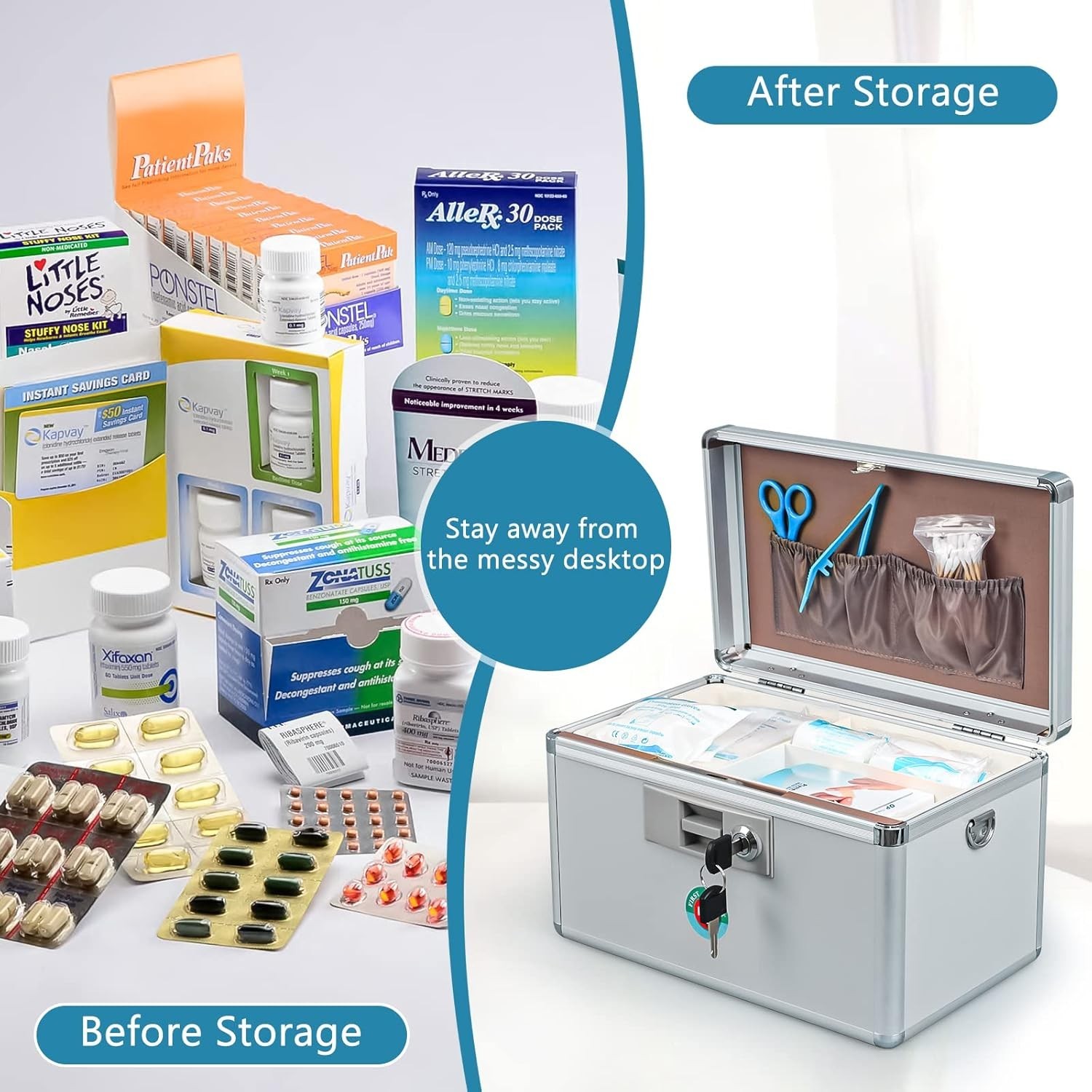 Locking Key Medicine Box,First Aid Key Safe Box with Lock,Key Medication Stor…