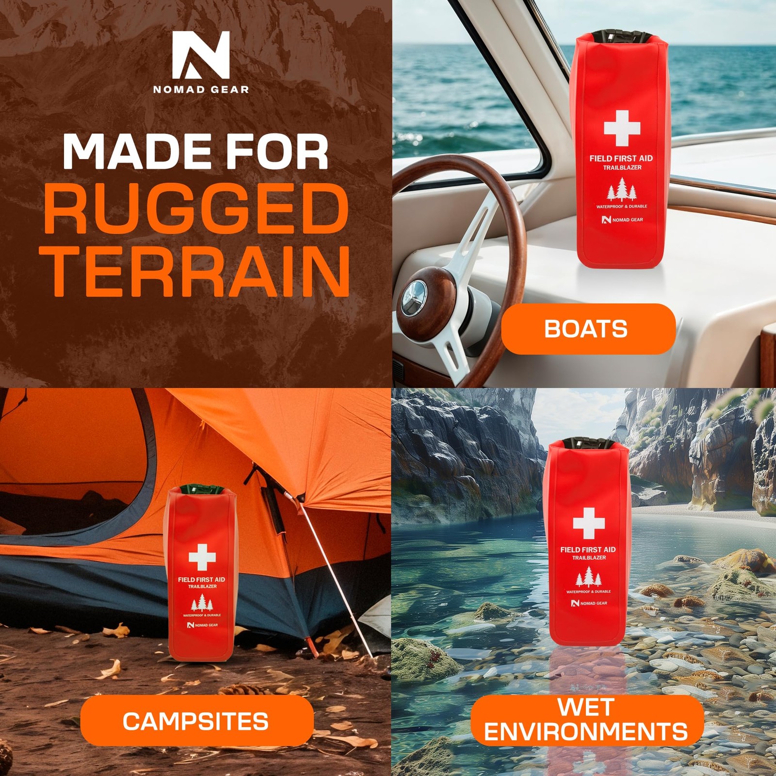 Waterproof First Aid Kit for Camping, Boating, Hiking – 64-Piece Outdoor Emer…