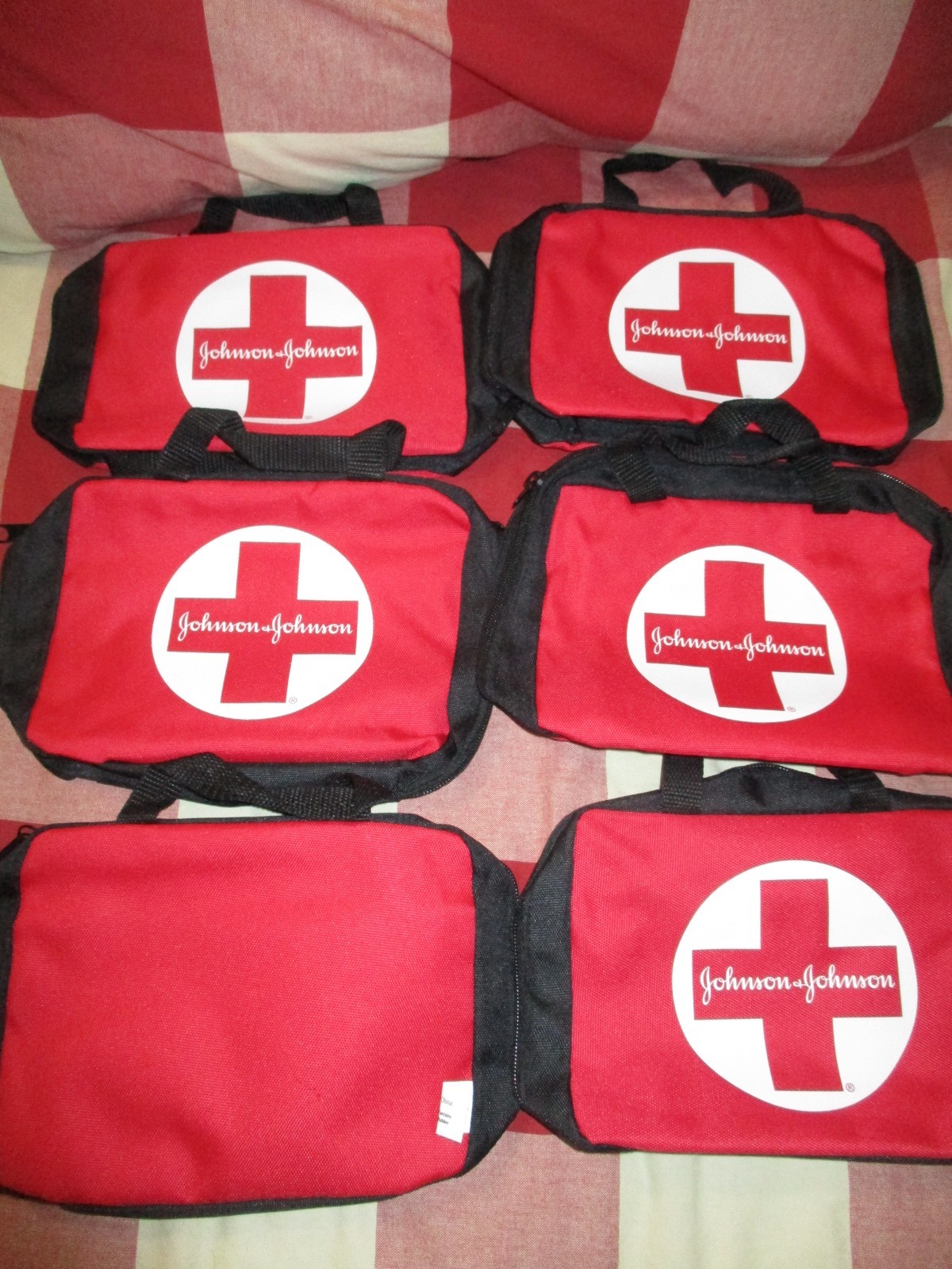 6 First Aid Kit Empty Zippered Bag Red Black Soft Side Johnson & Johnson Pouch