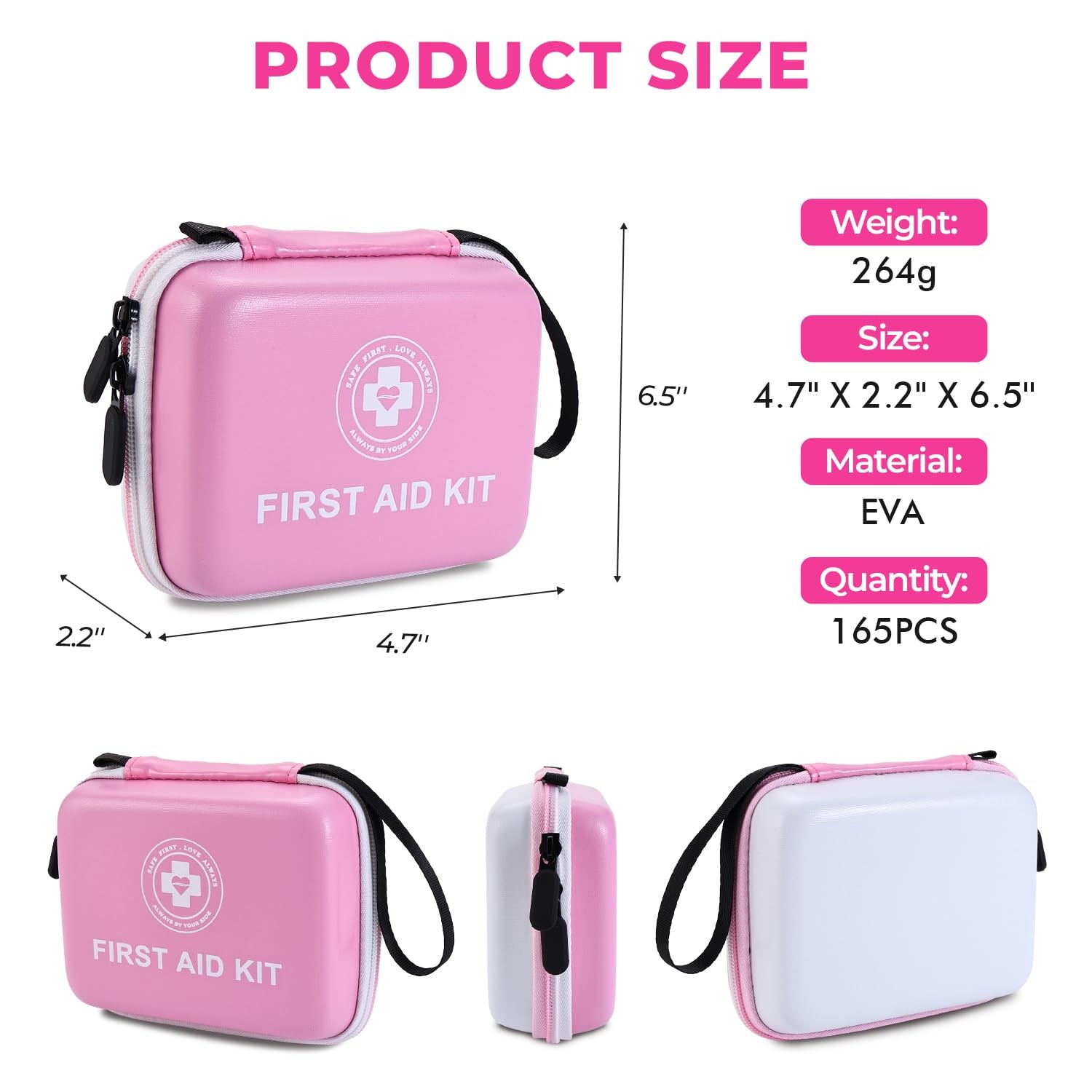 Small First Aid Kit – 165 Piece Dual-Color Emergency Medical Pink/White