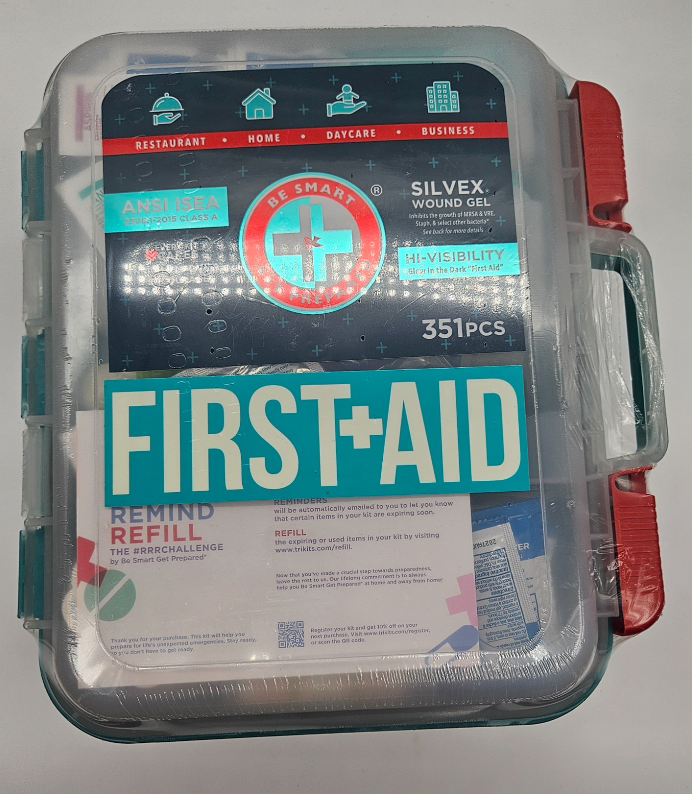 Be Smart Get Prepared 351 Piece First Aid Kit ANSI Class A Wall Mountable Case