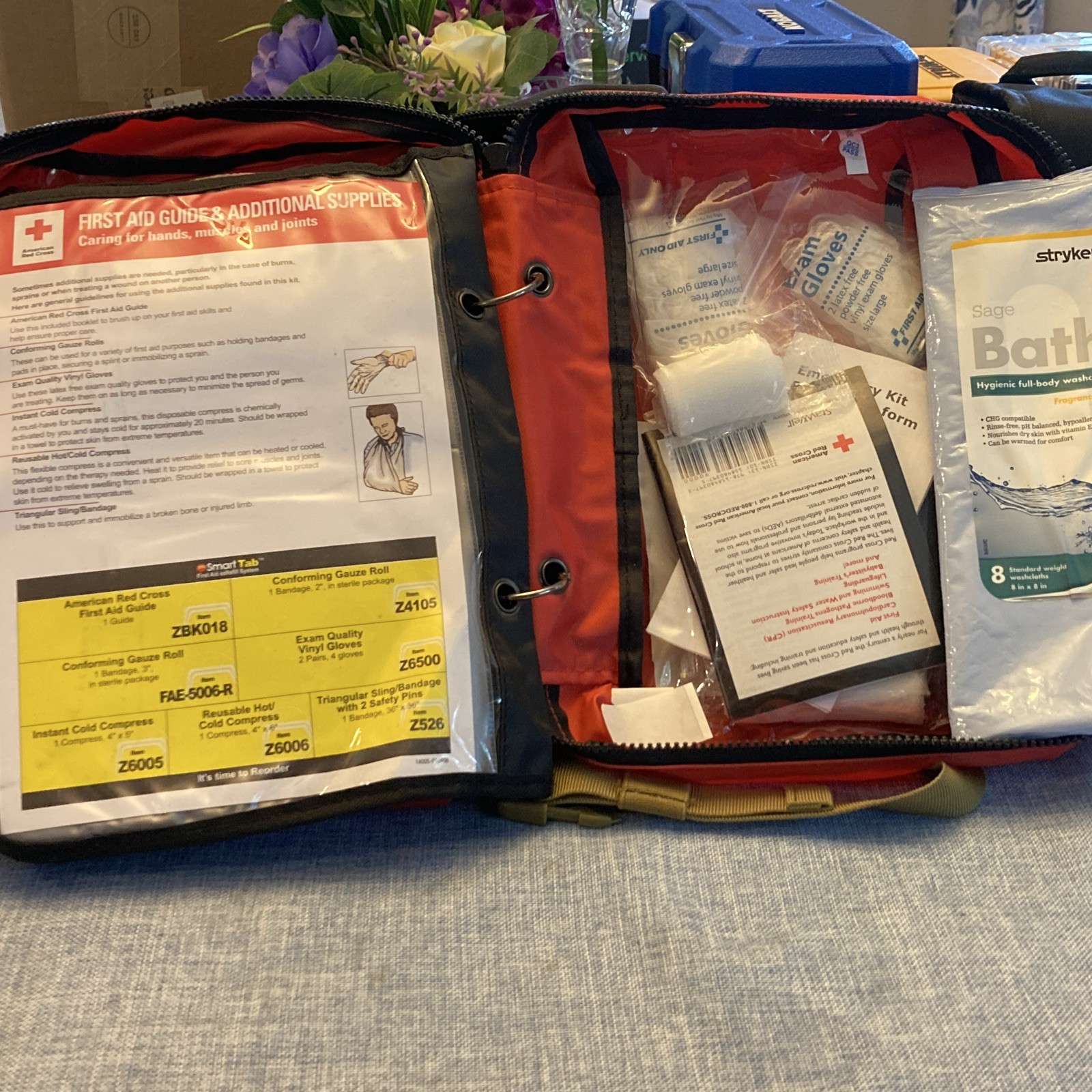 American Red Cross Portable Red Emergency First Aid Kit Bag w/ Gauze, Gloves