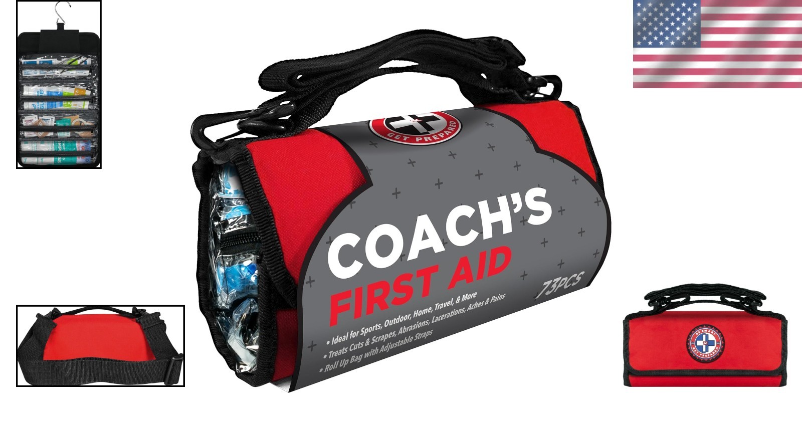 73-Piece Sports First Aid Kit in Portable Roll-Up Bag – Ensure Athlete Safety