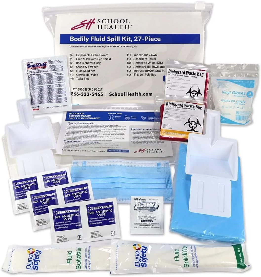 School Health 27‑Piece Bodily Fluid Spill Clean up Kit – Bloodborne Pathogen Pro
