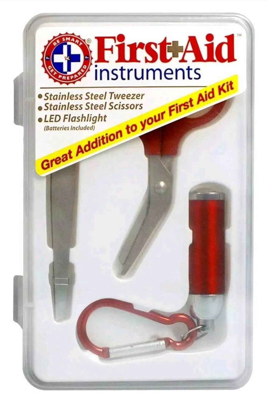First Aid Instruments Kit with Tweezer, Scissors & Flashlight Smart & Prepared