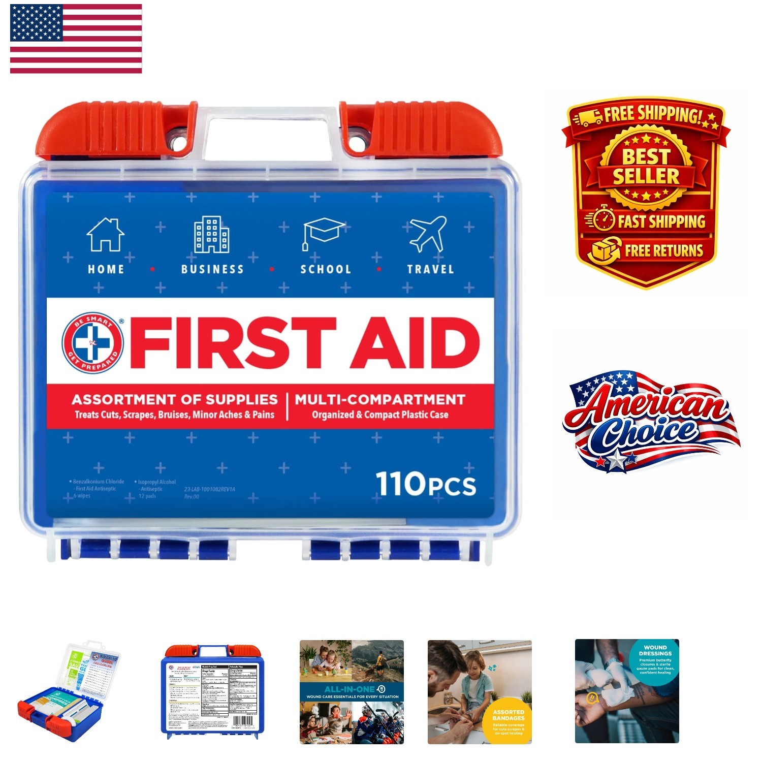 Impact-Resistant First Aid Kit – 110 Pieces for Home, Office, Camping & Sports