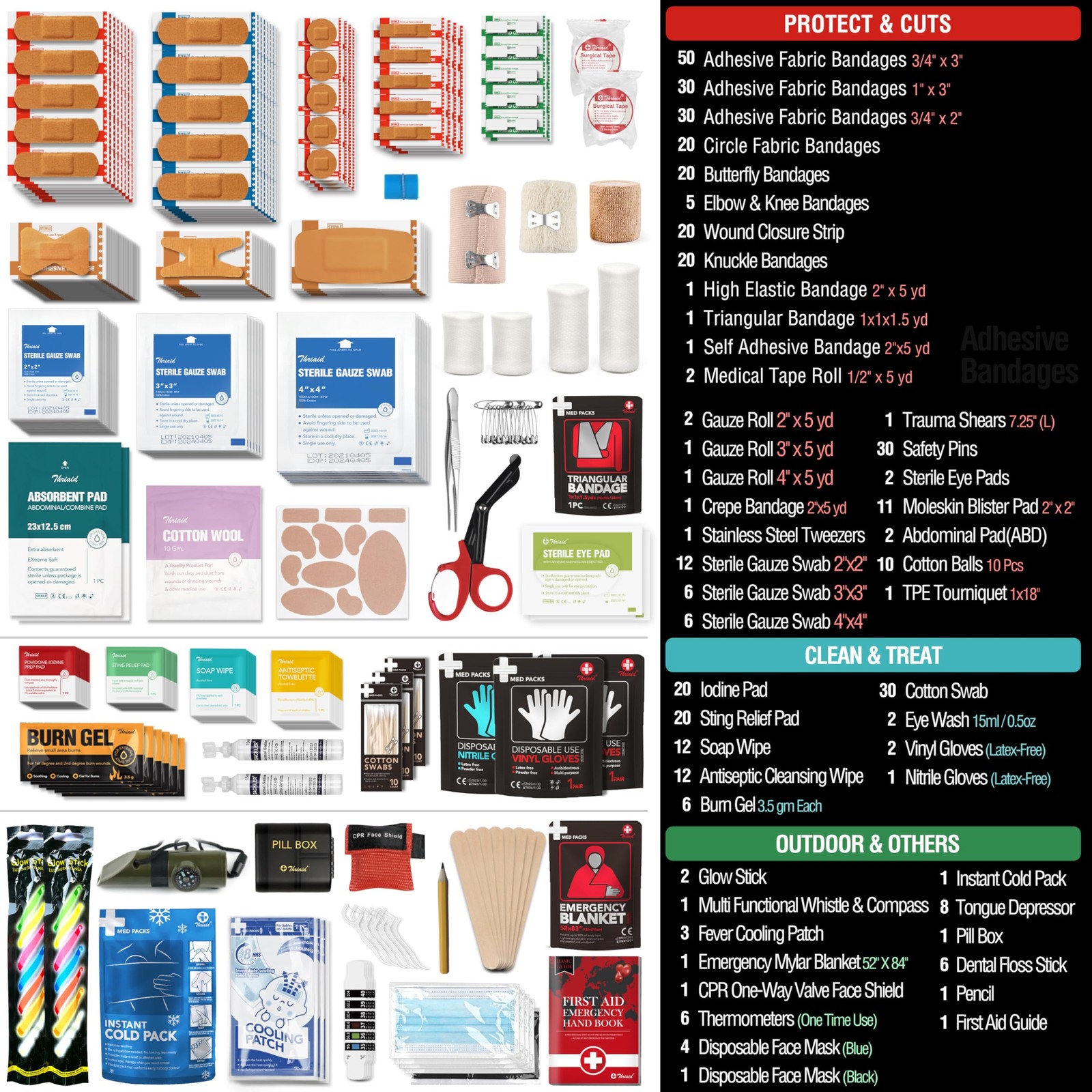 430 Piece First Aid Kit, Well-Organized Premium Waterproof Compact Trauma Red