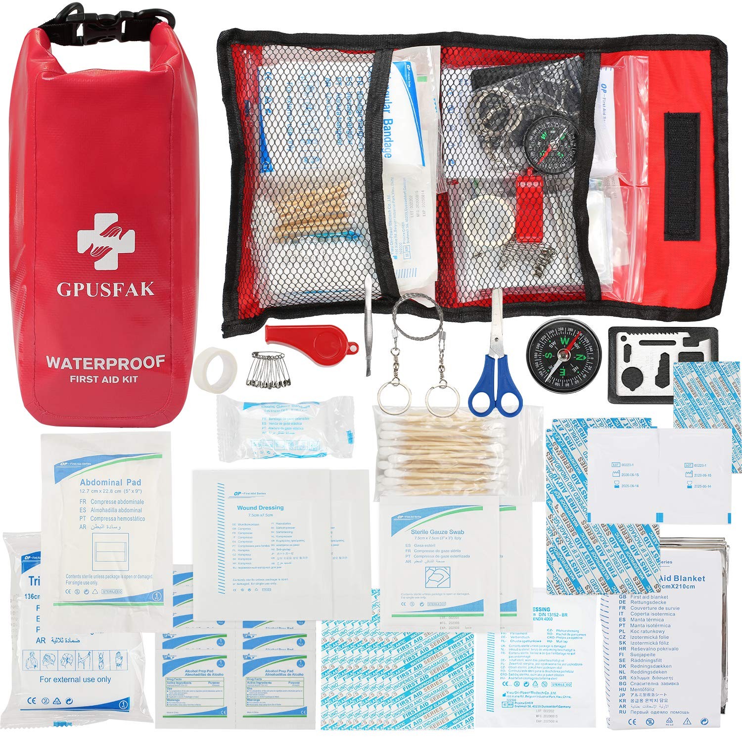 GPUSFAK 103 Pieces Boat Emergency Kit 2-in-1 Waterproof First Aid 103pcs, Red