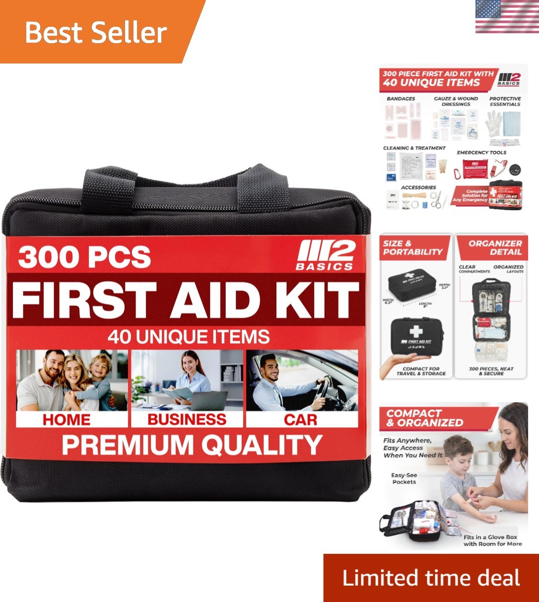 Lightweight 300 Pieces First Aid Kit, Perfect for Home, Office, & Road Trips
