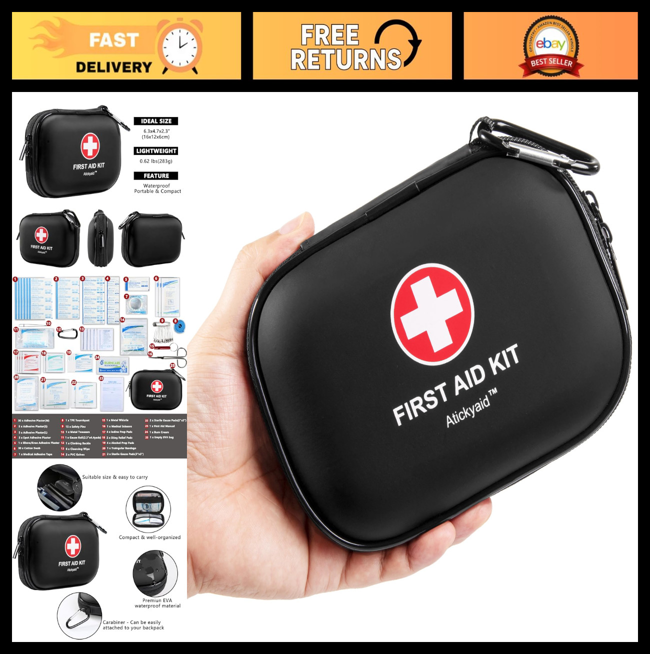 Compact 120-Piece First Aid Kit – Waterproof Medical Supplies for Home, Travel,