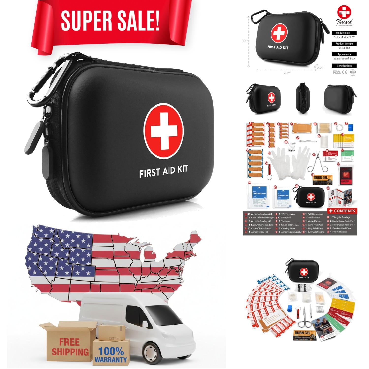 100-Piece First Aid Kit in Lightweight Hard Shell – Travel-Ready