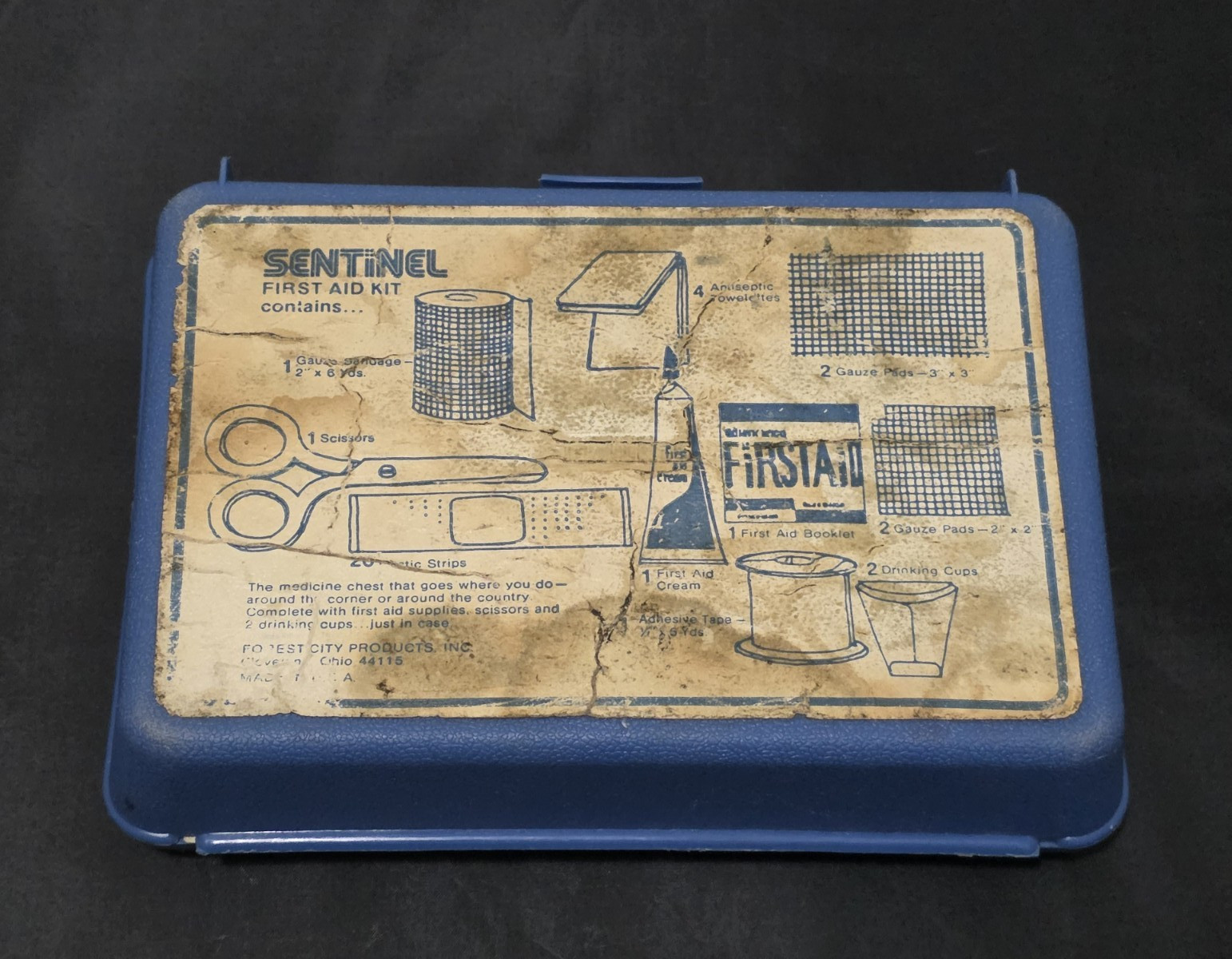 Sentinel First Aid Kit Blue Case Sterile w/ Gauze Pads Bandage Tape 12/1966