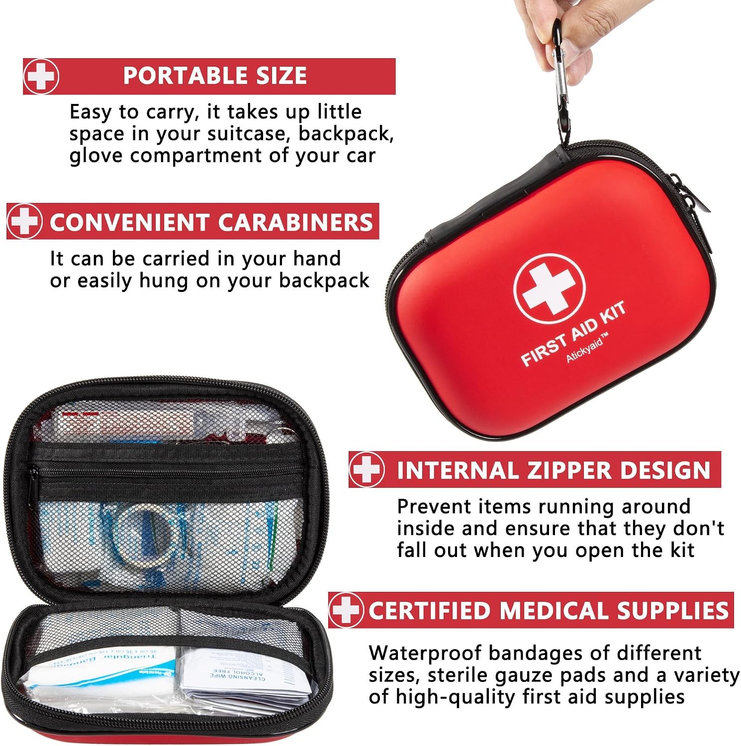 Small First Aid Kit 120 Piece Hard Shell Waterproof Red