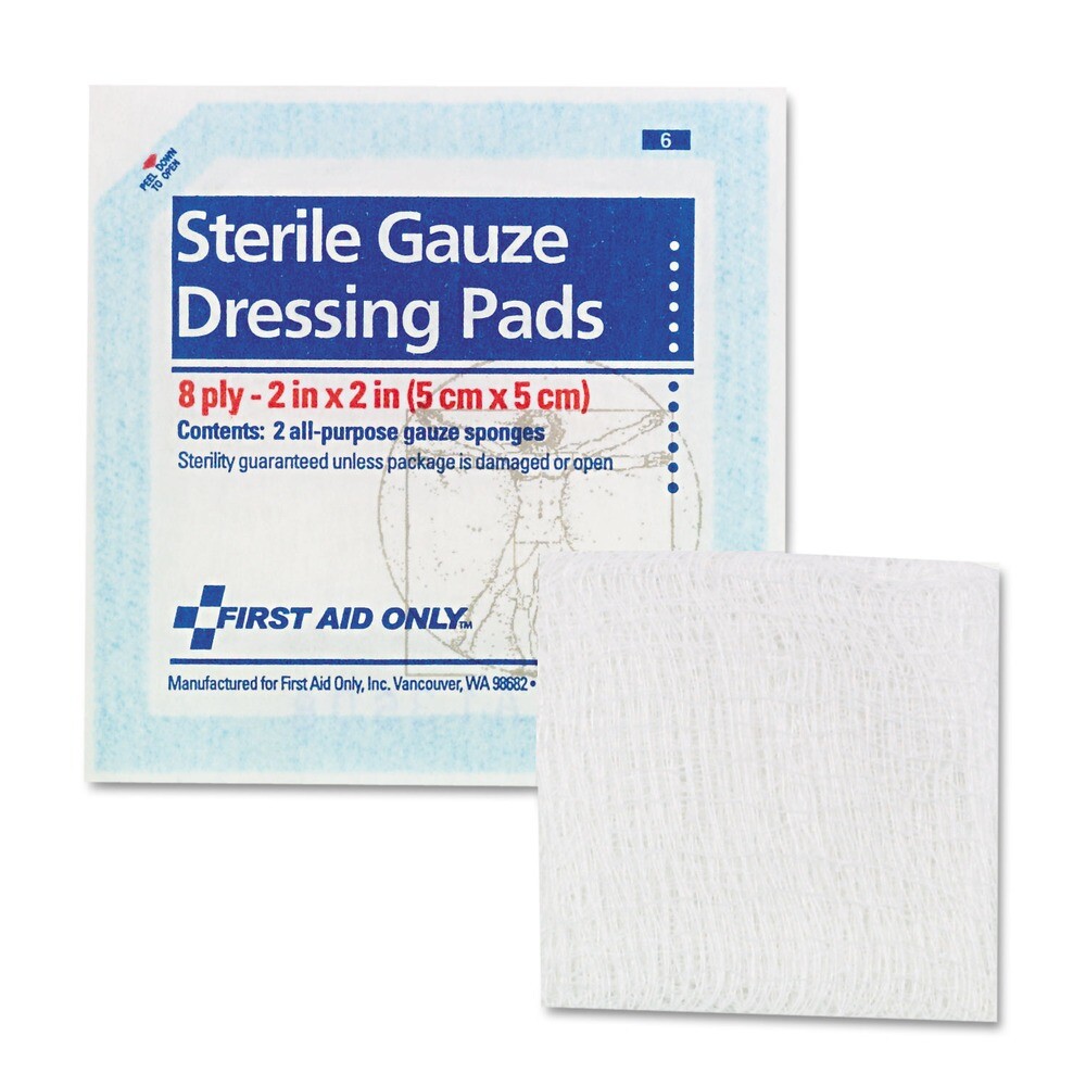 First Aid Only FAE5000 2 in. x 2 in. 8-Ply Sterile Gauze Pads (5/Pack) New