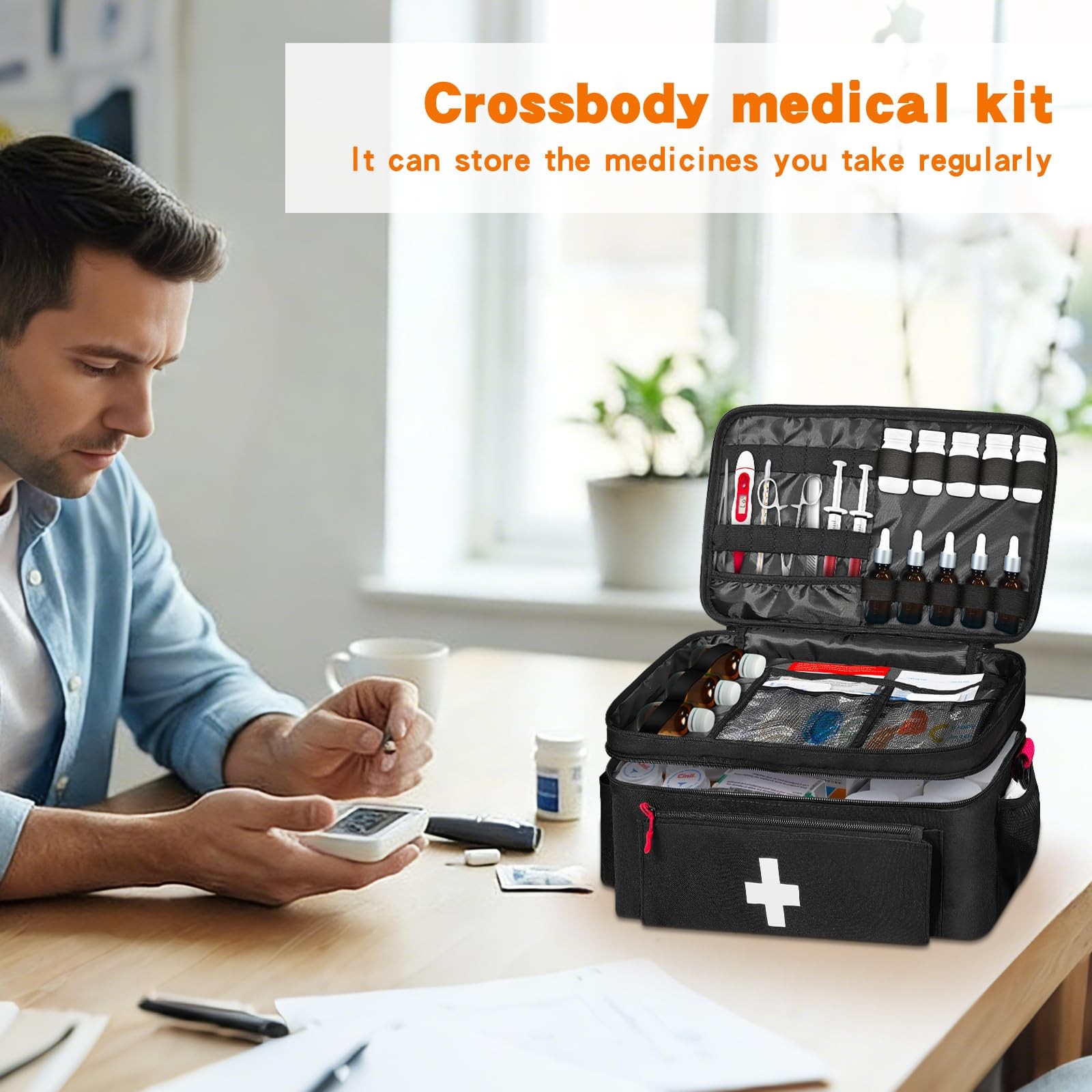Boczif First Aid Kit, Storage Carry Bag, black with shoulder strap