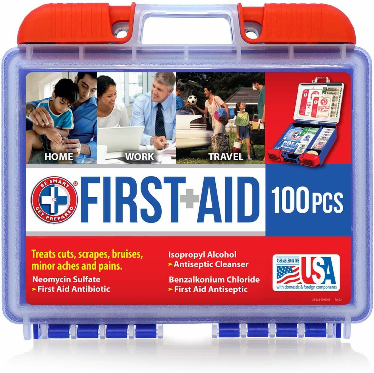 100 Piece First Aid Kit, Clean, Treat & Protect Most Injuries Isopropyl Alcohol
