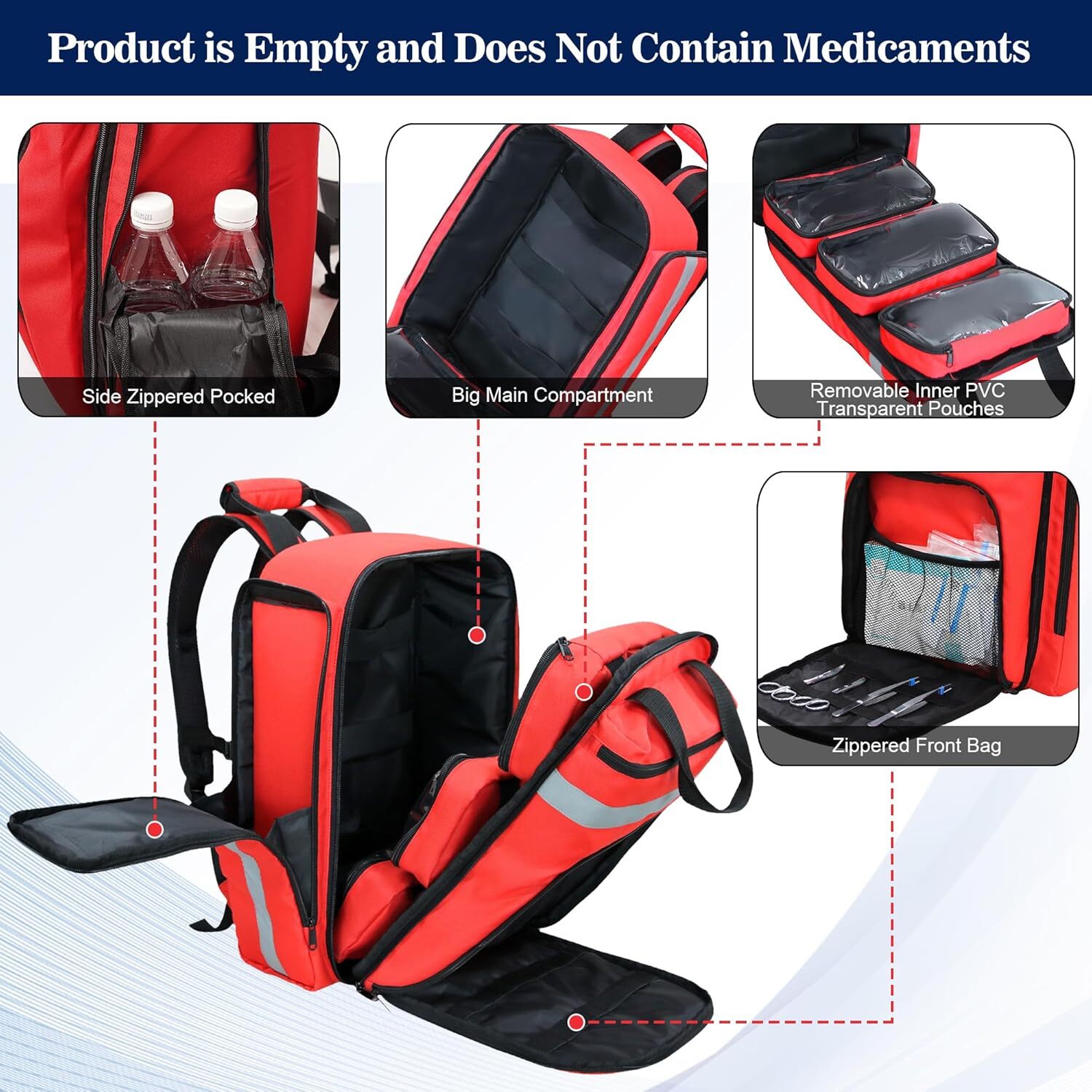 First Aid Trauma Backpack – EMS Medi-cal Tactical Molle Bag – Red/Orange