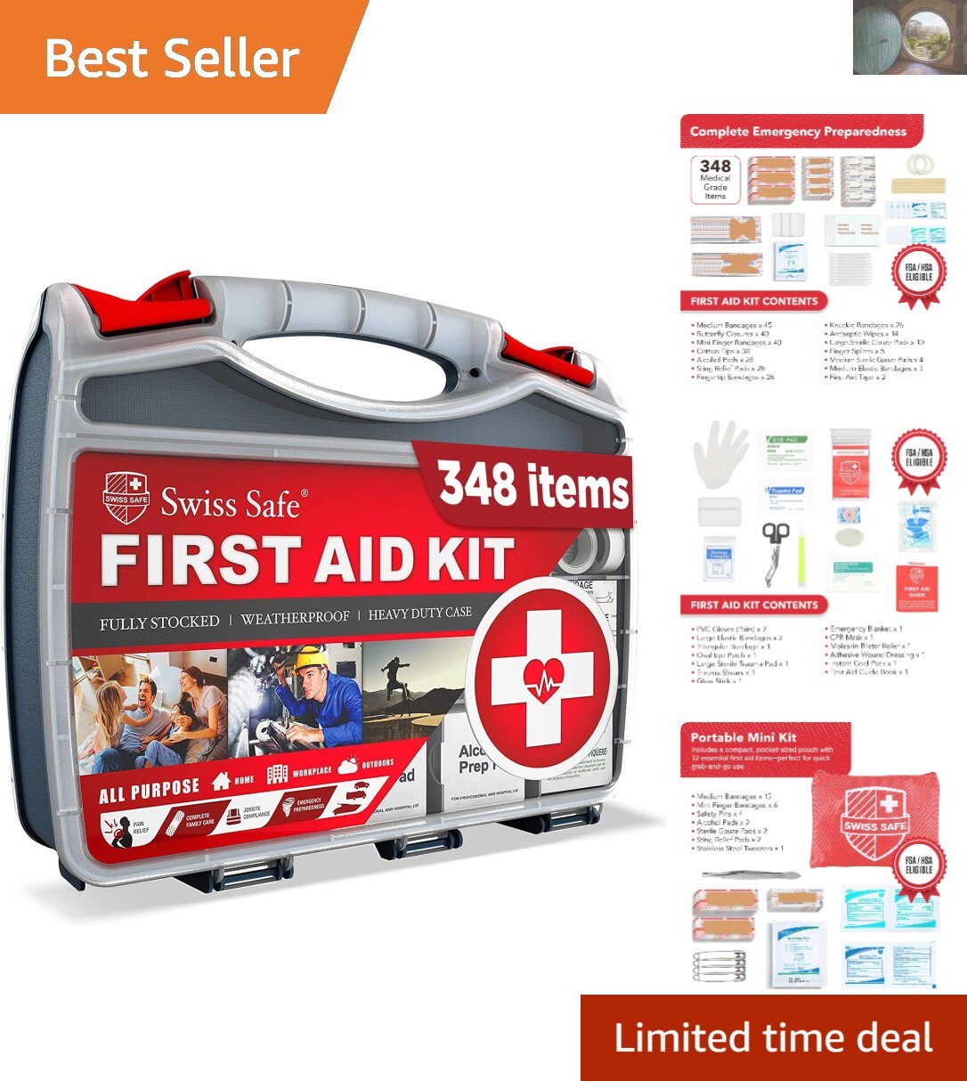 Innovative 2-in-1 First Aid Kit with 348 Items & Mini Kit for On-the-Go Safety