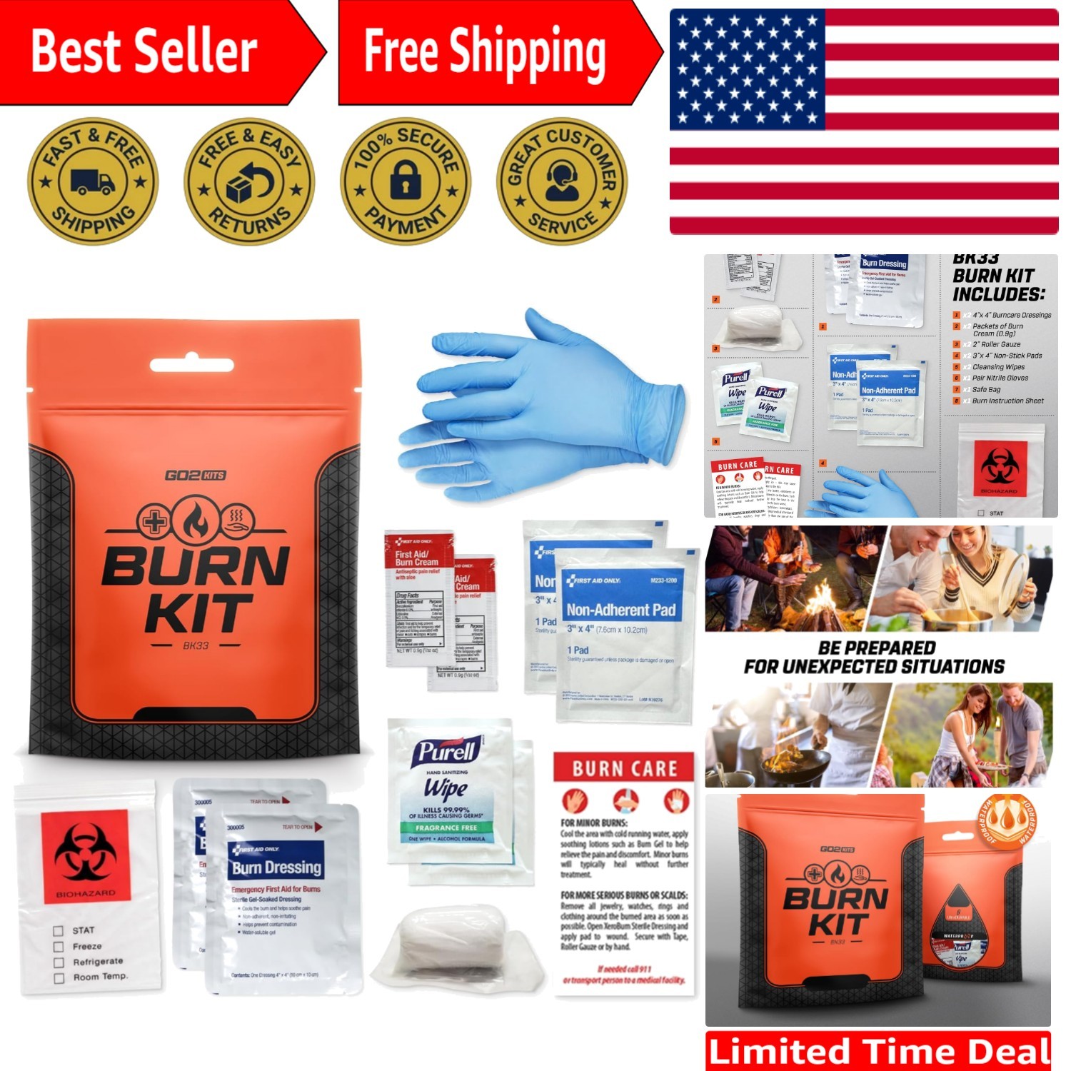 Emergency Burn Kit with Gloves & Dressings – Resealable and Compact Essentials