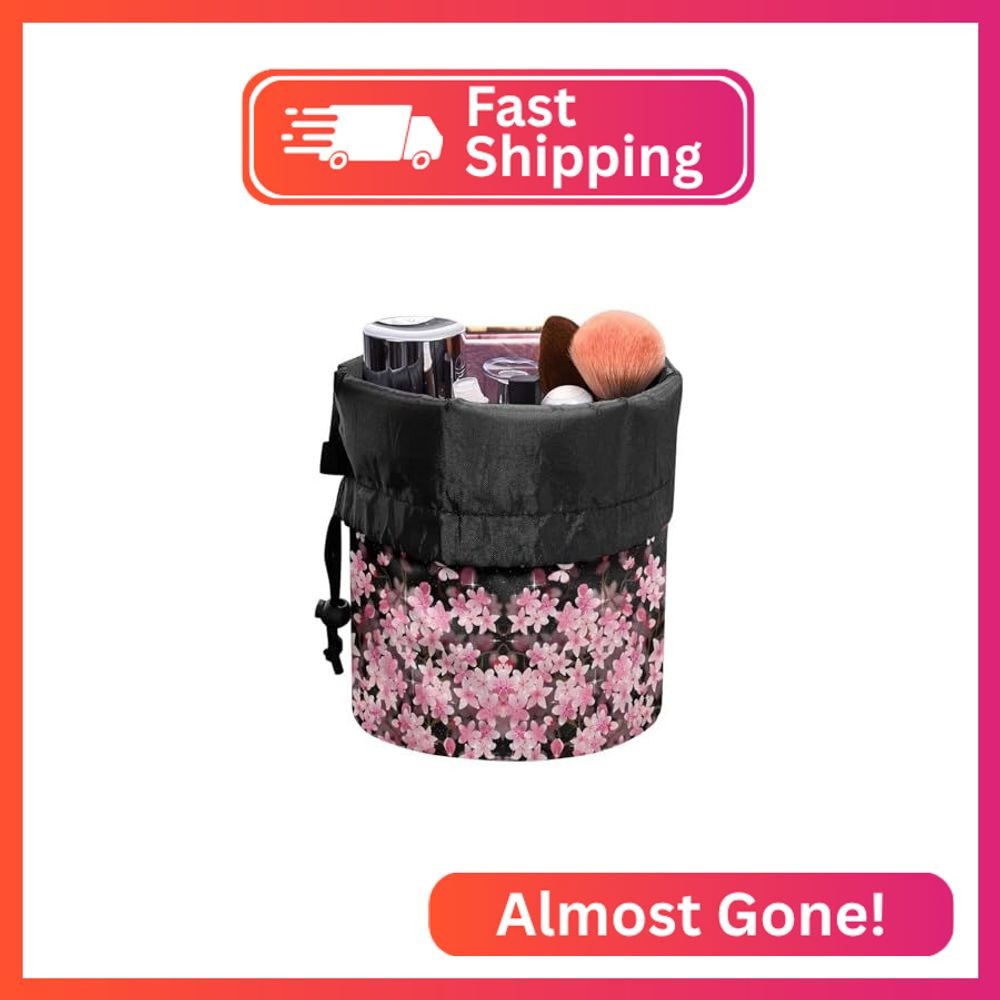 Poceacles Travel Cosmetic Bags Barrel Makeup Bag, Women & Girls Portable Foldabl