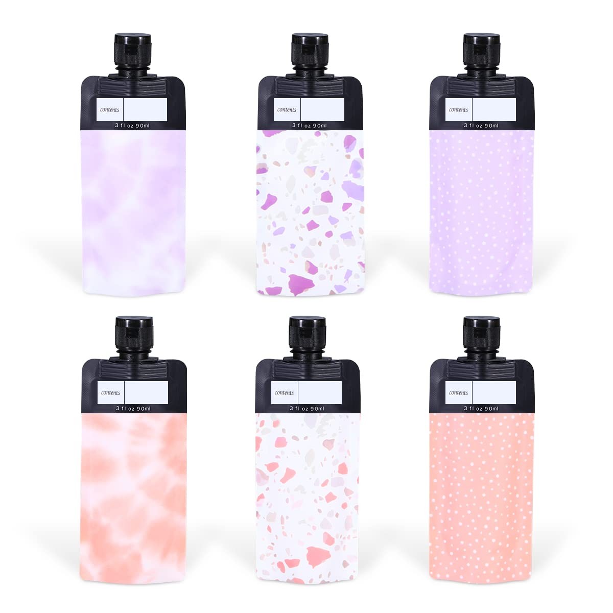 ASEVAT 3 oz 6pack Leak Proof Empty Squeeze Pouches Refillable 3 oz, 6 pack