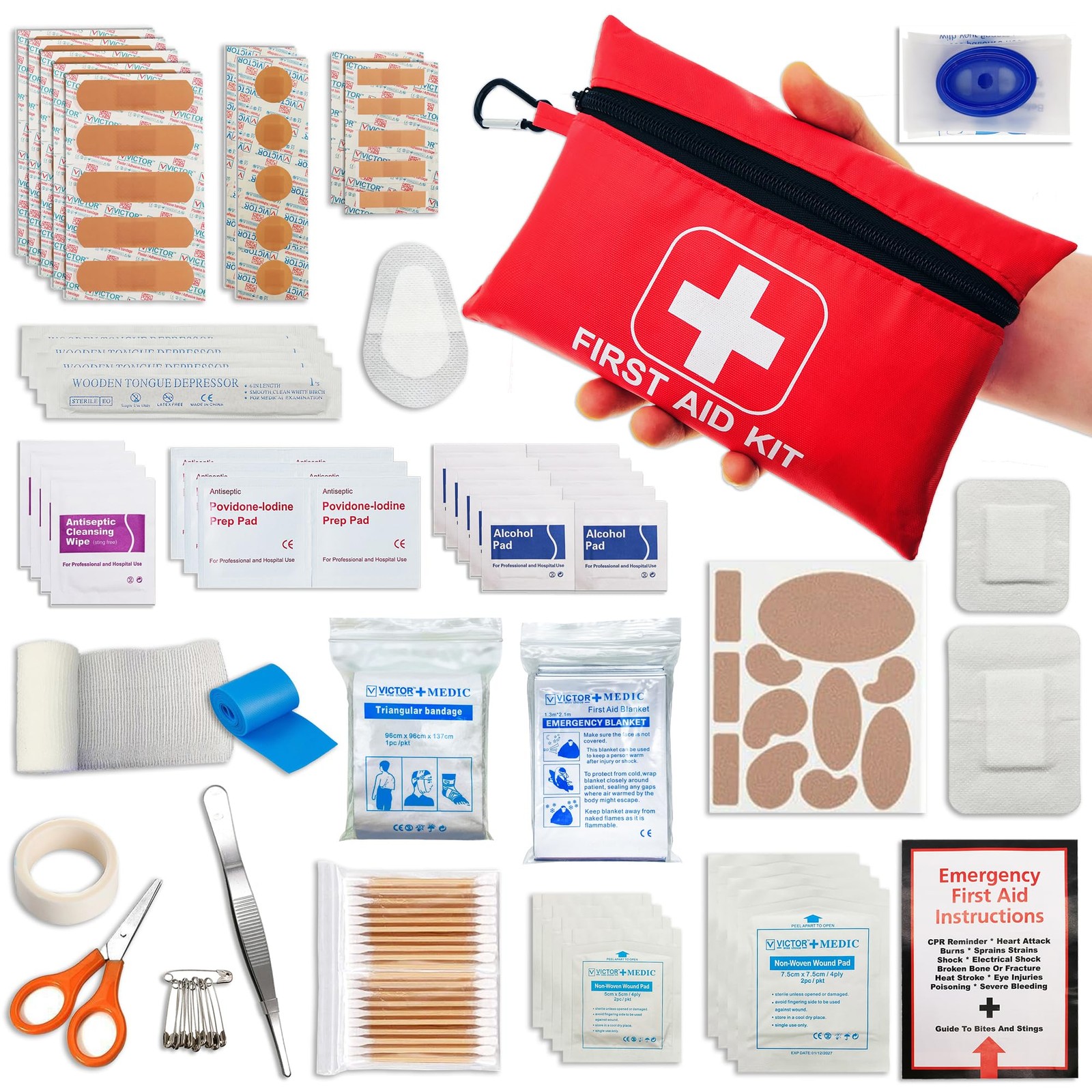 VirKech Small Emergency First Aid Kit Including 166 Pieces of 166 PCS, Red