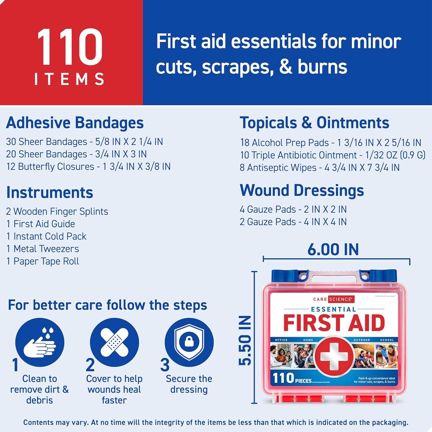 Compact 110-Piece First Aid Kit | Essential Safety for Home, Car & Adventures