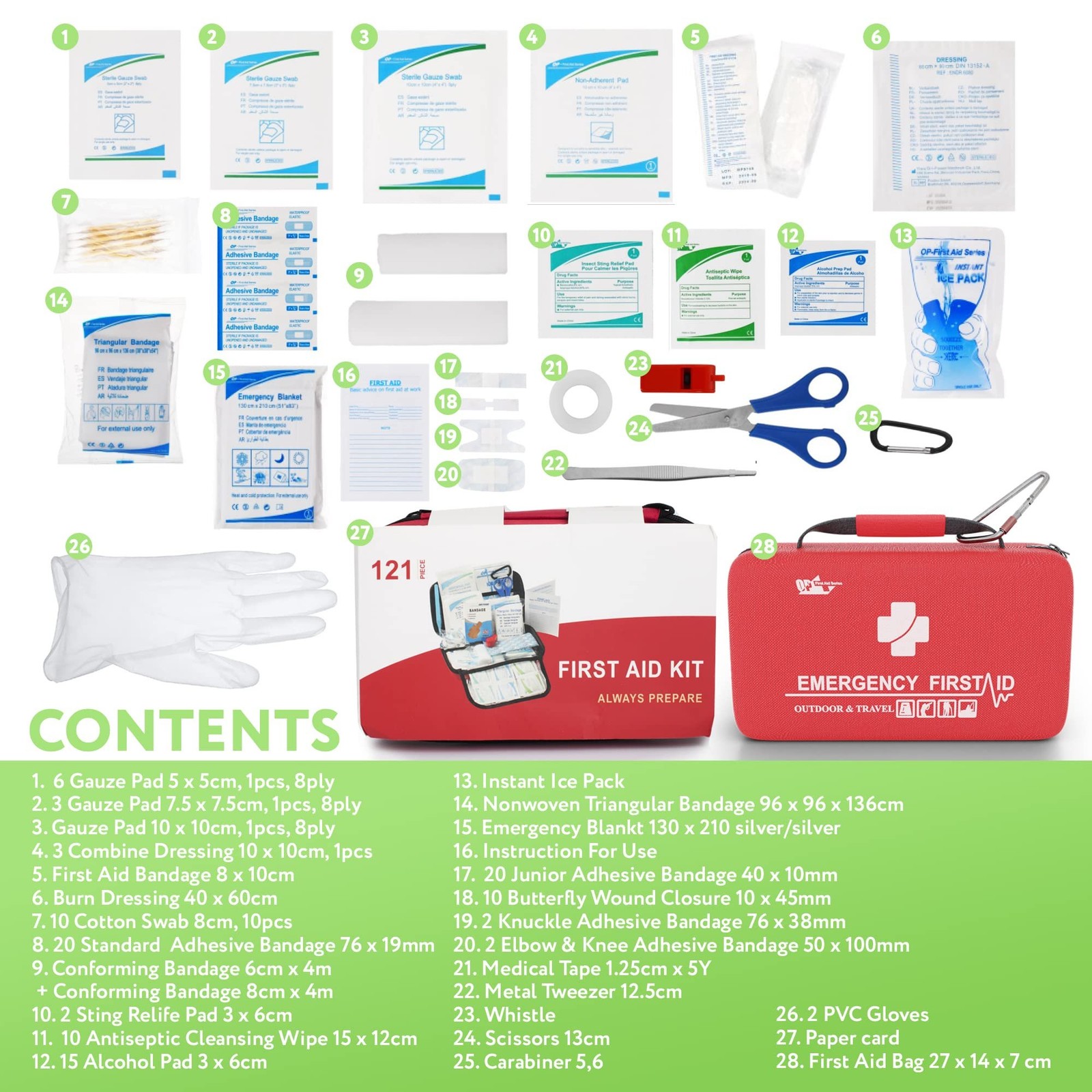 Small Survival First Aid Kit EVA Waterproof Emergency Bag 121 Count Small size