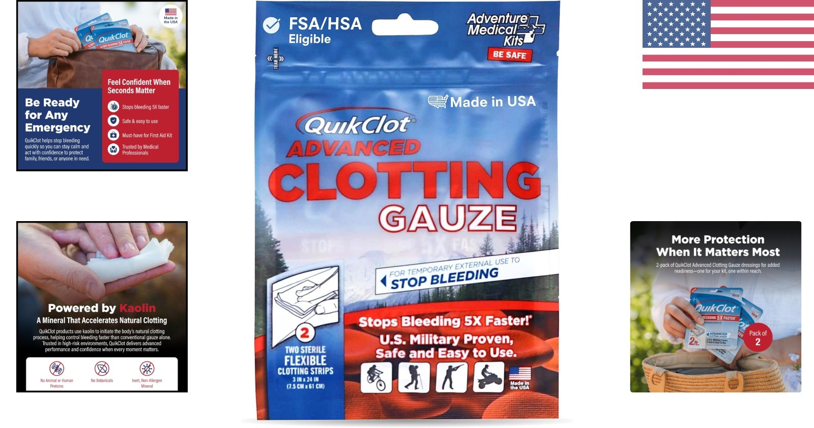 QuikClot Advanced Clotting Gauze – 5X Faster Bleeding Control, 3×24 in, 2 Strips