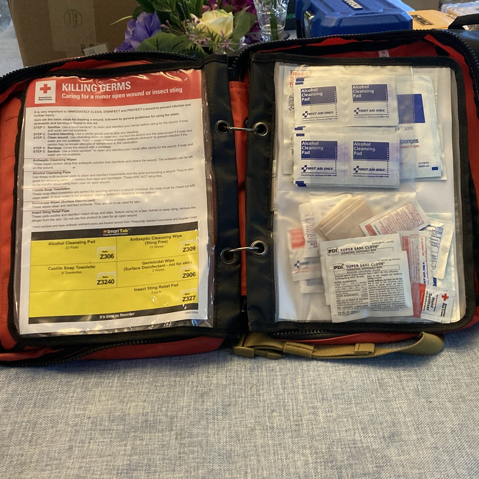 American Red Cross Portable Red Emergency First Aid Kit Bag w/ Gauze, Gloves