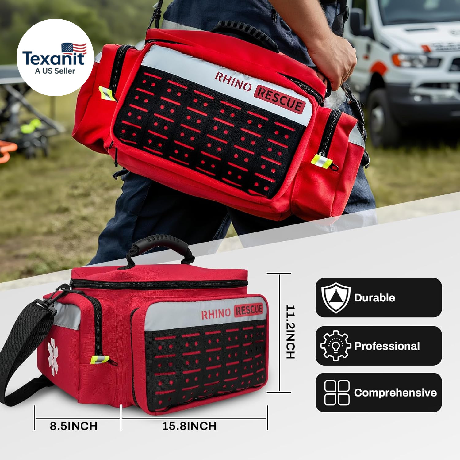 First Responder First Aid Kit Fully-Stocked EMT Bag, Professional EMT/EMS Trauma
