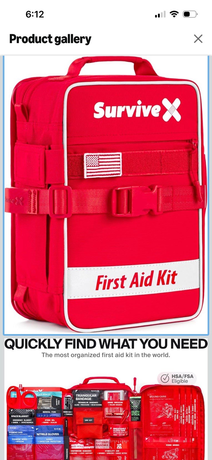 Survive X Large First Aid Kit Color Coded for Car Travel Home Camping Backpack