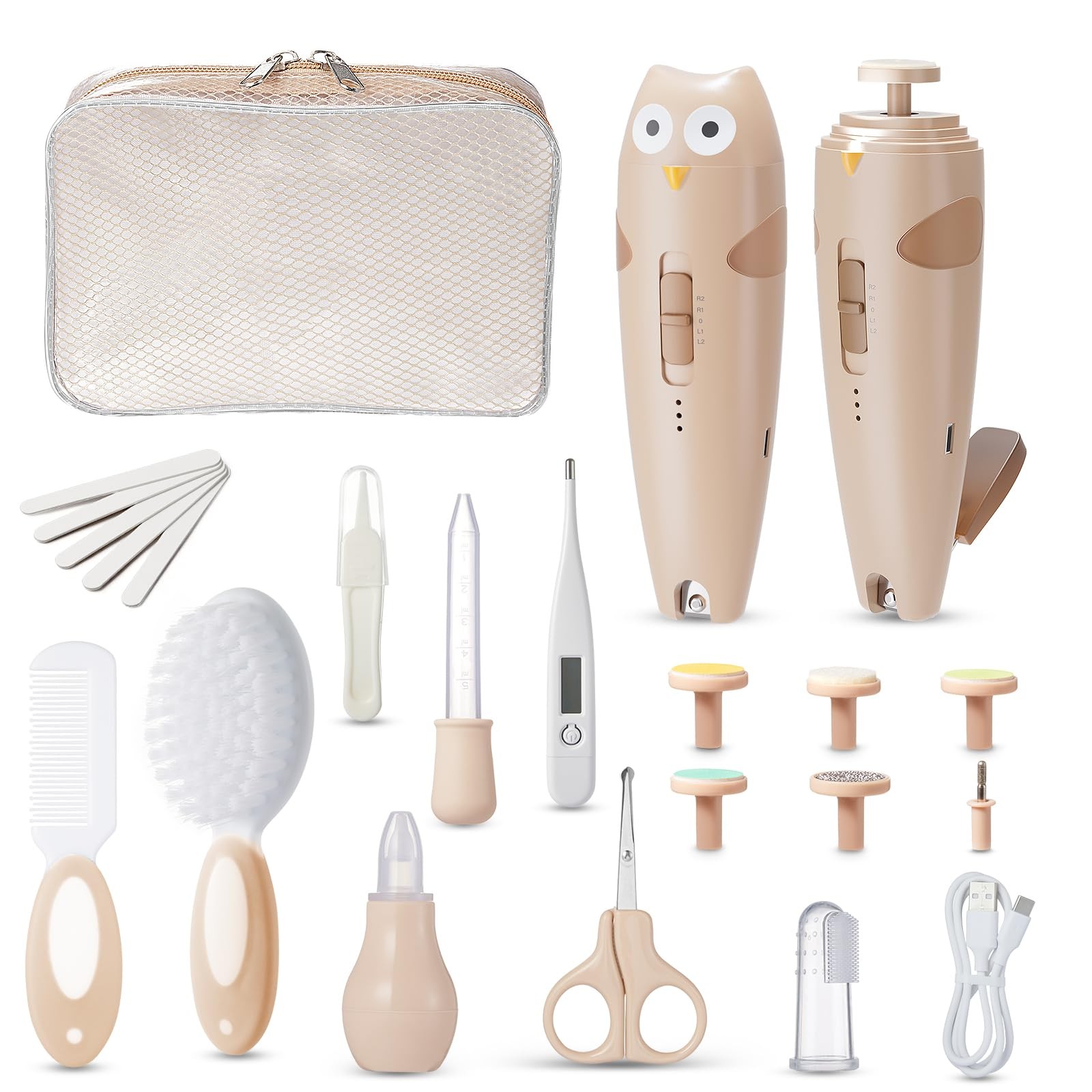 Lictin Baby Healthcare and Grooming Kit, 26 in 1 Rechargeable Nail Brown