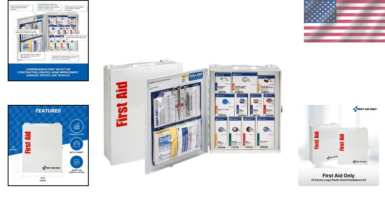SmartCompliance 94-Piece First Aid Cabinet for 25: Compact Emergency Safety Kit