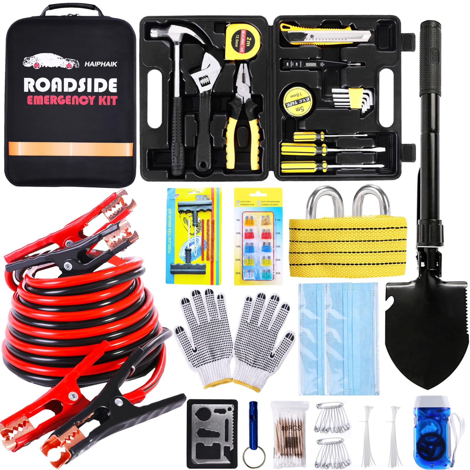 HAIPHAIK Car Emergency Kit,Emergency Roadside Kit for Car,Car XXXL-014, Black