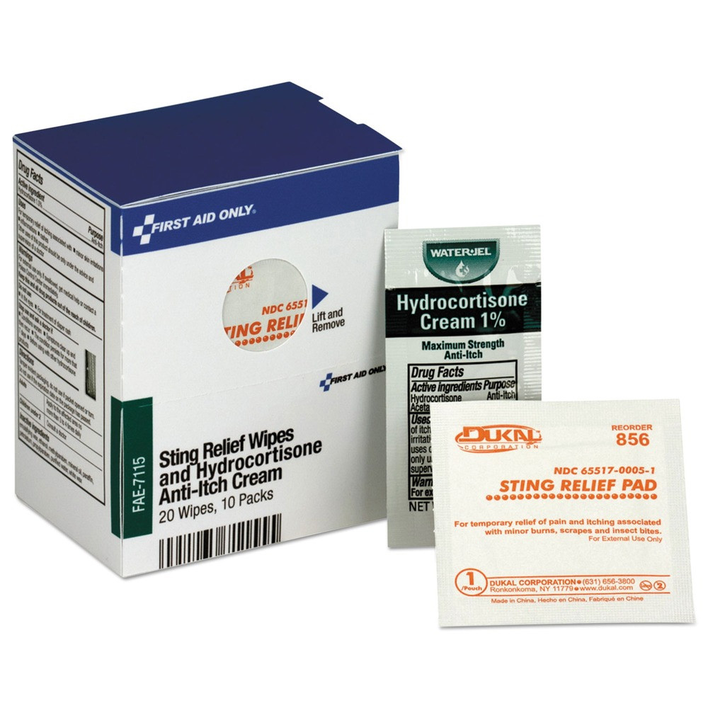 First Aid Only FAE7115 10-Hydrocortisone Packs 20-Sting Relief Wipes Refill New