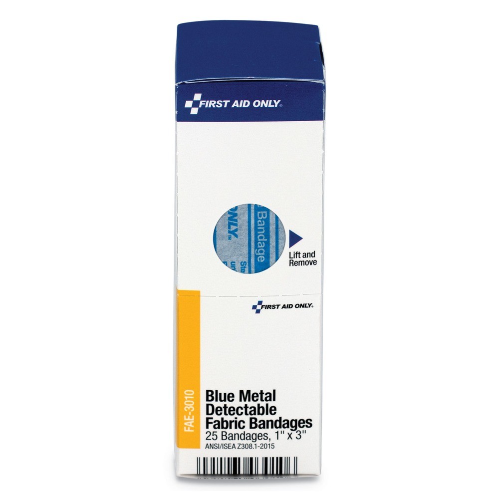 First Aid Only FAE3010 1 in. x 3 in. Metal Detectable Bandages Refill – Blue New