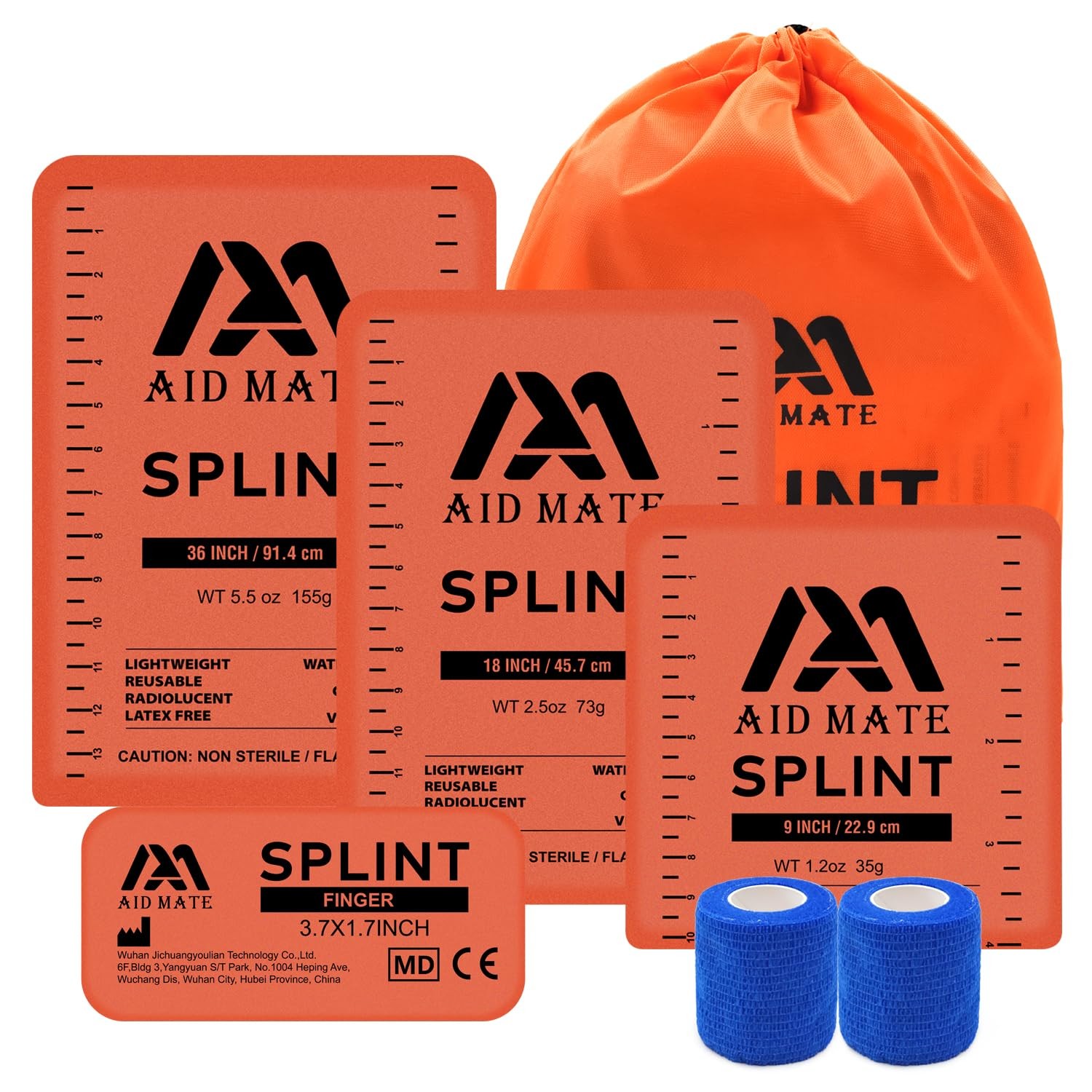 AID MATE First Aid SAM Splint Kit – 4 Reusable Malleable Splints Orange