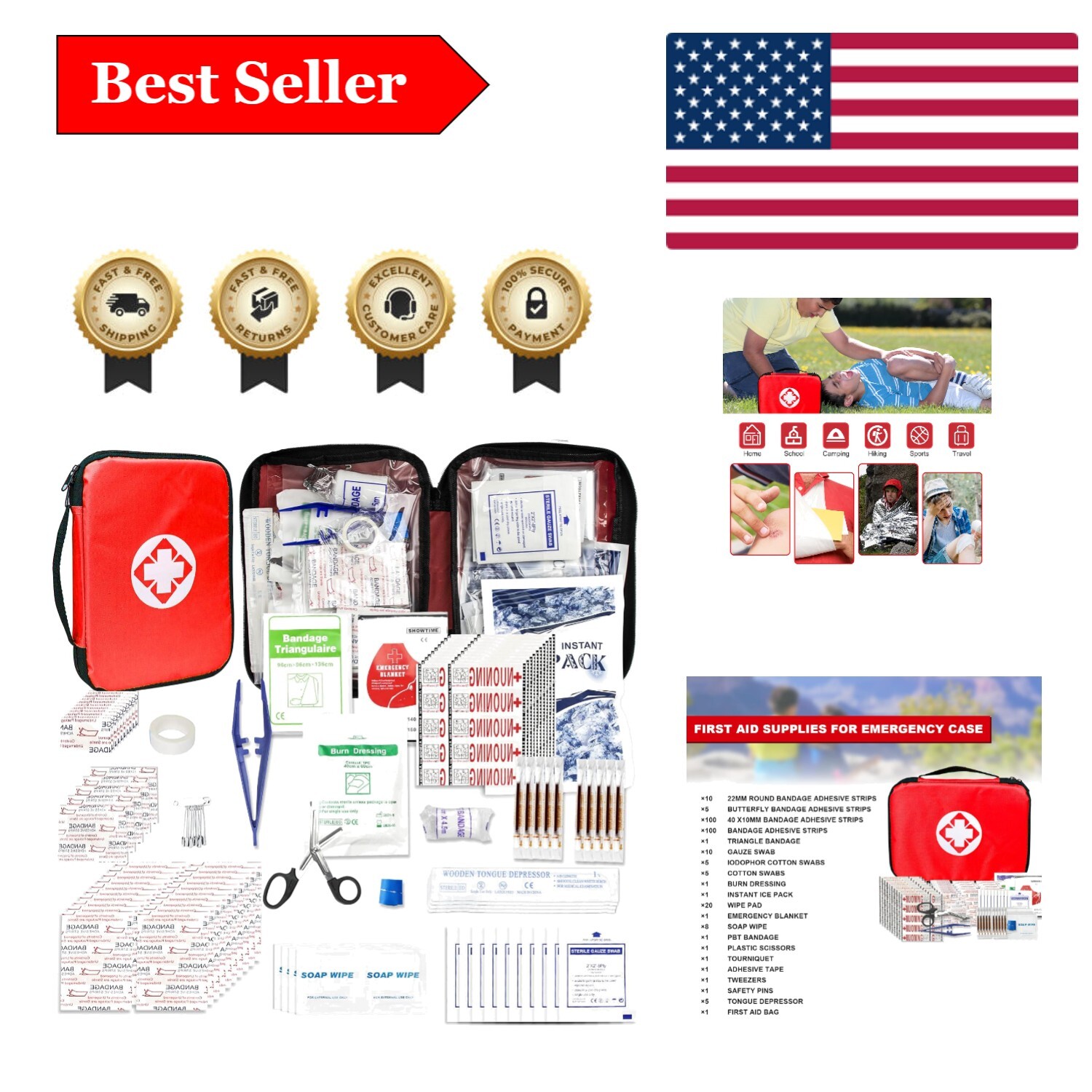 Essential 300-Piece First Aid Survival Kit – Perfect for Home, Travel & Office