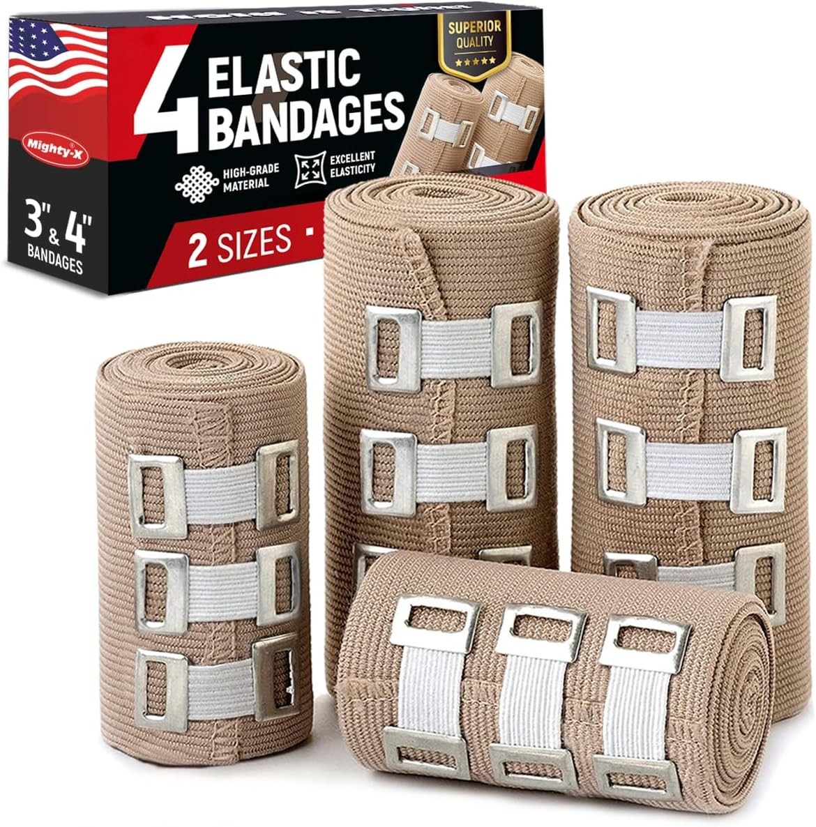 Premium Elastic Bandage Wrap – 4pk (2x3in, 2x4in) + 12 Extra 4 Piece Set