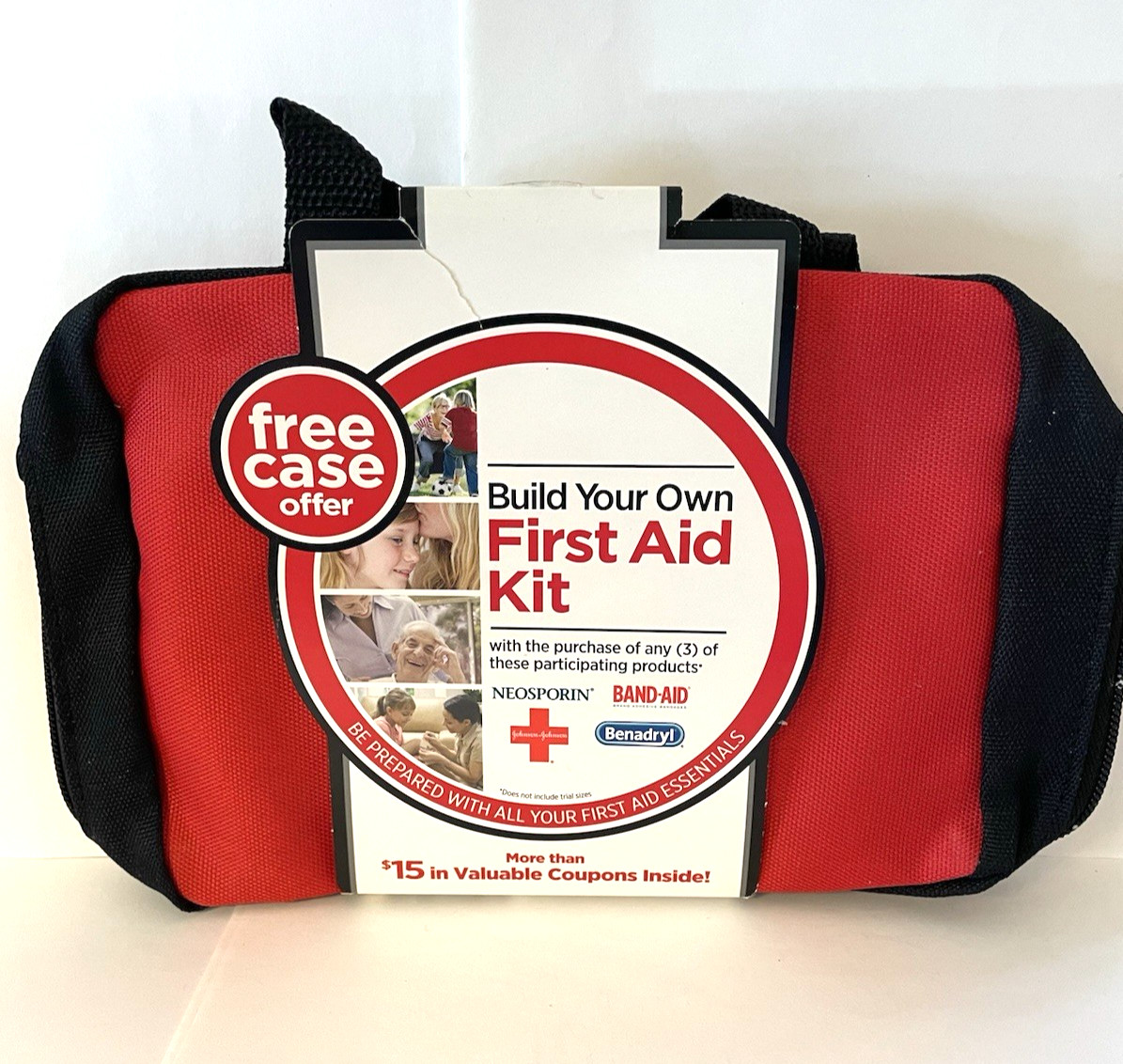 Johnson & Johnson Build Your Own First Aid Kit/Bag Red & Black. New.