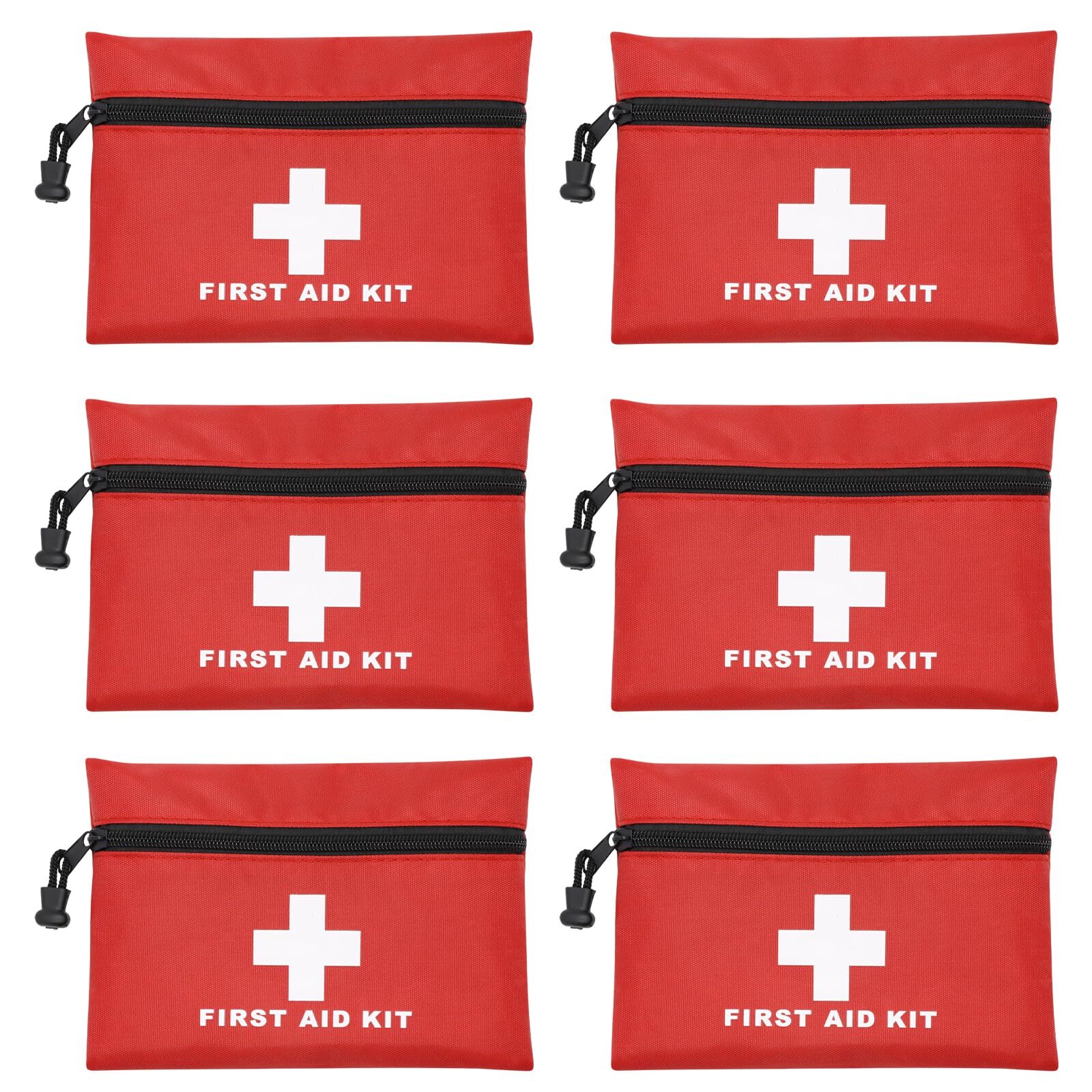 6 Pack Red Emergency Bag First Aid Empty Travel Medicine Pouch for Home Office