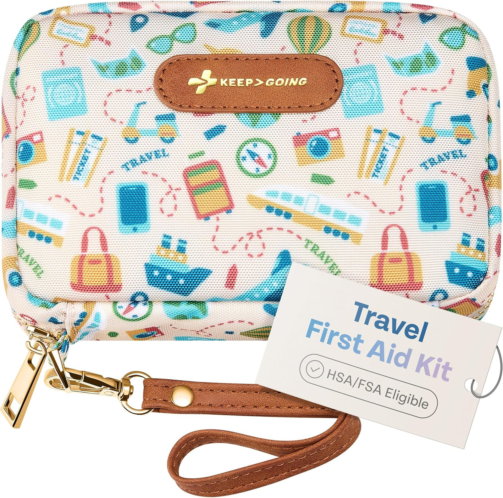 Travel First Aid Kit KeepGoing Compact TSA Approved for Car Home Hiking Camping