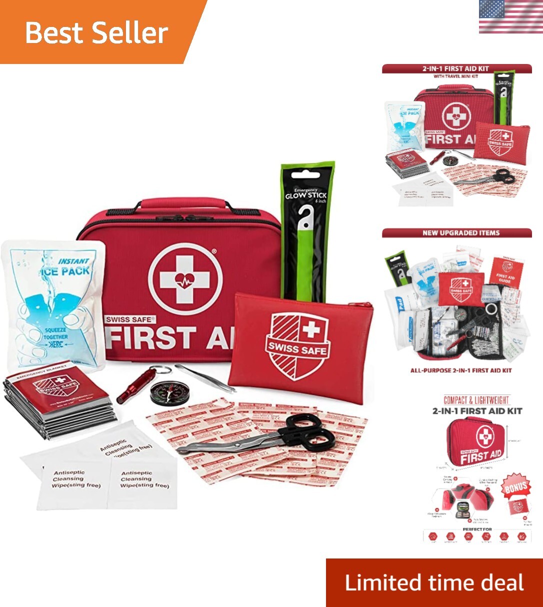 Compact 2-in-1 First Aid Kit with Bonus Mini Kit for Travel & Camping Essentials