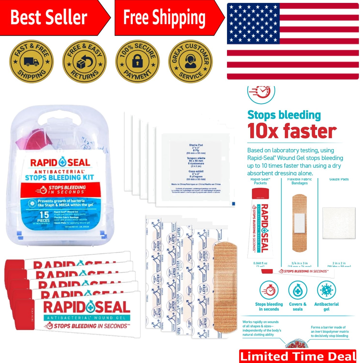 Compact 15pc First Aid Wound Care Kit – Essential Bleeding Control Gel Included