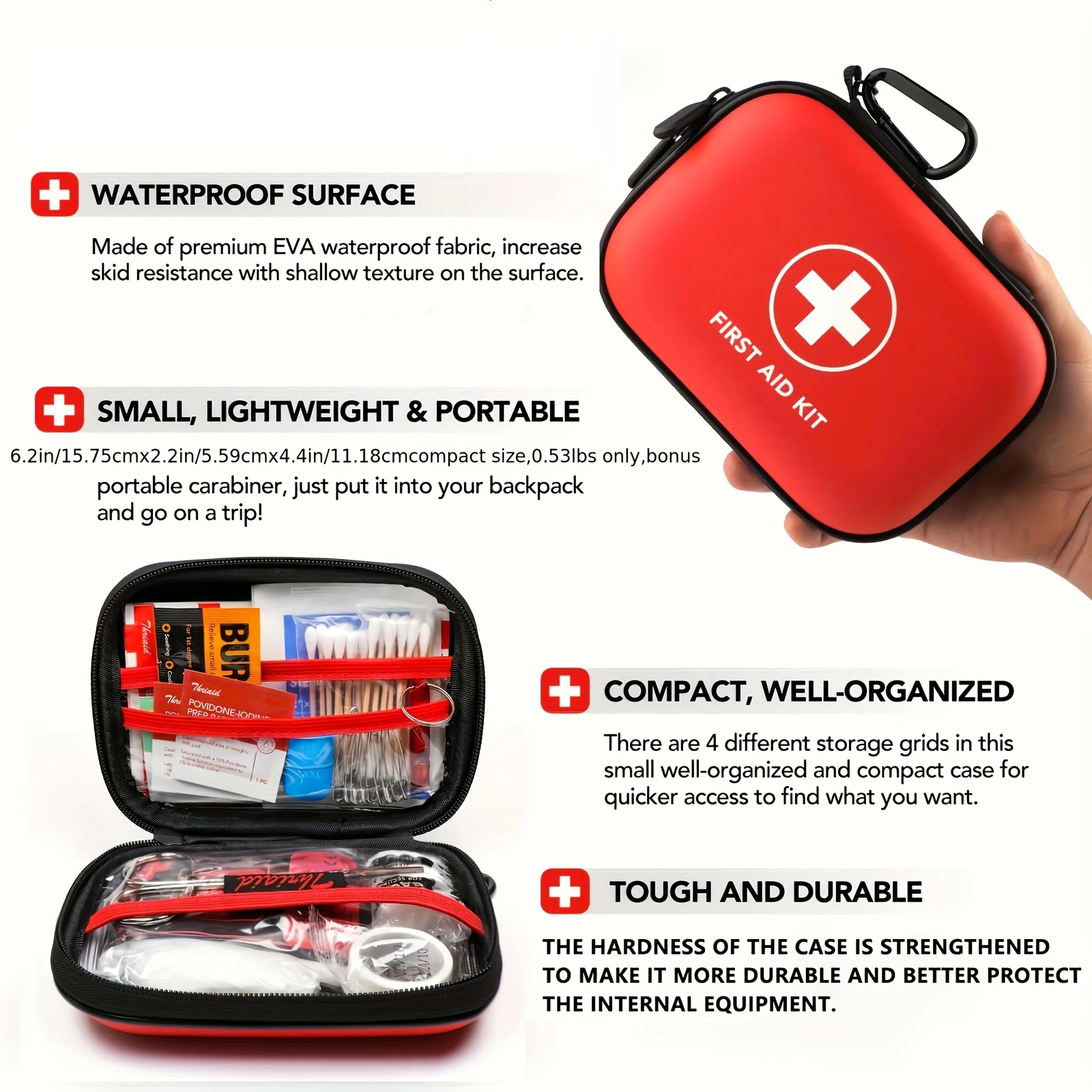 First Aid Kit Complete, 104Pcs Water-Resistant Hard Shell Small Case For Travel