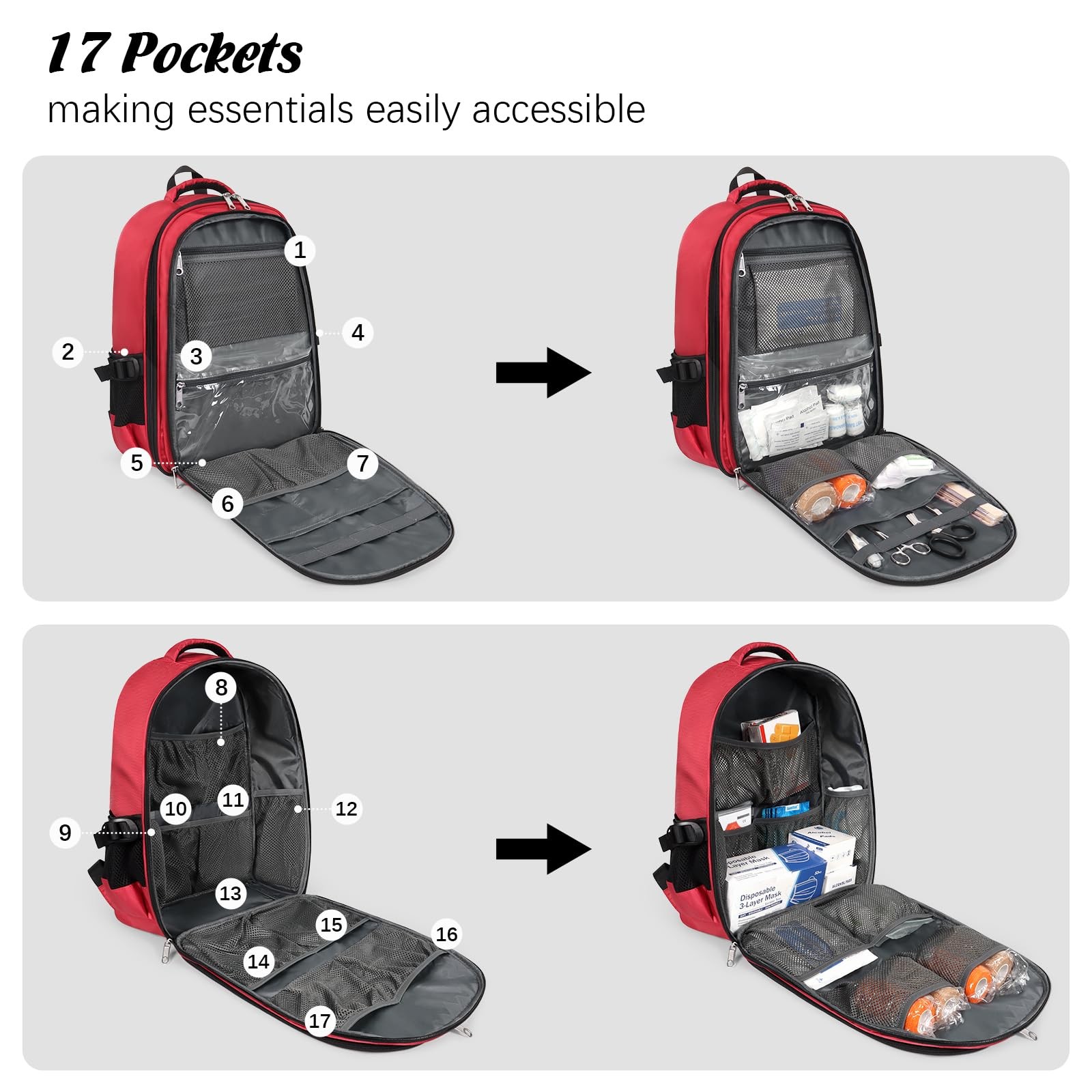 Gatycallaty First Aid Backpack Emergency Medicine Bag Empty Survival Trauma B…