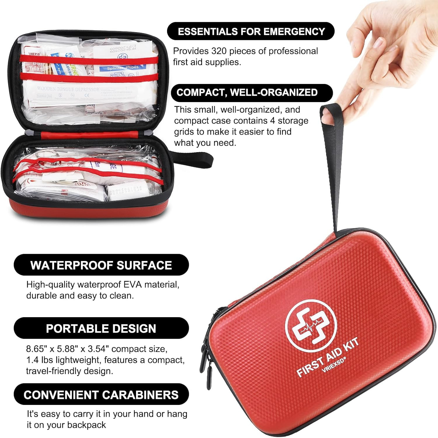 Premium First Aid Kit, 320 Piece Waterproof Hard Shell Eva First Aid Kit for …